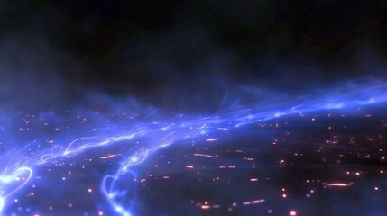 Aufkleber - Ethereal blue light trails weaving through a dark, misty landscape at night