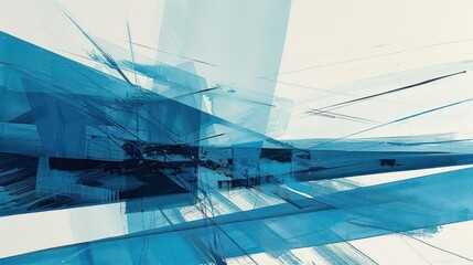 Poster - Abstract blue geometric patterns with dynamic lines and shapes creating a modern artistic composition