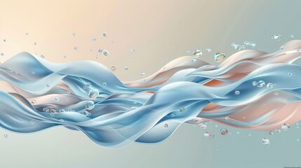 Poster - Flowing fabric waves in soft pastel colors with bubbles, creating a serene, dreamy atmosphere