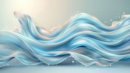 Aufkleber - Abstract flowing waves of blue and white fabric-like material with soft lighting and bubbles