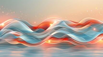 Aufkleber - Abstract waves in soft hues of blue and orange, creating a serene atmosphere over water