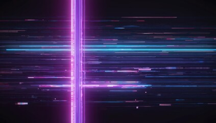 Wall Mural - digital glitch noise texture with purple color shifts, distorted pixels and neon glow, futuristic cy