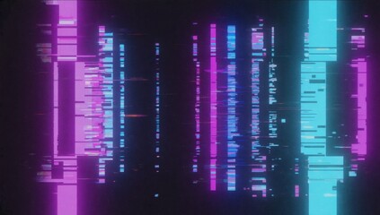Wall Mural - digital glitch noise texture with purple color shifts, distorted pixels and neon glow, futuristic cy