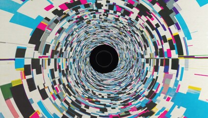 Wall Mural - digital glitch noise texture with purple color shifts, distorted pixels and neon glow, futuristic cy
