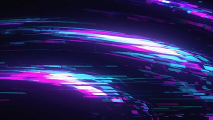 Wall Mural - digital glitch noise texture with purple color shifts, distorted pixels and neon glow, futuristic cy