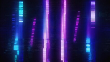Wall Mural - digital glitch noise texture with purple color shifts, distorted pixels and neon glow, futuristic cy