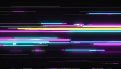 Wall Mural - digital glitch noise texture with purple color shifts, distorted pixels and neon glow, futuristic cy