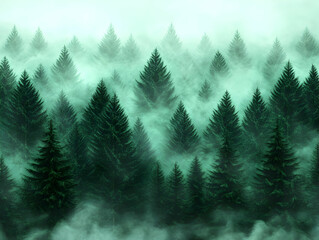 Misty forest, evergreen trees, tranquil scene, nature background, website design