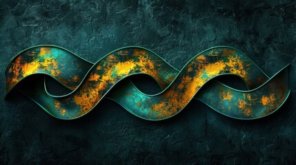 Poster - Abstract metallic ribbon design with textured background, showcasing vibrant colors and patterns
