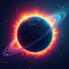 stunning rainbow-colored halo around a planetary body in space, concentric, astronomy