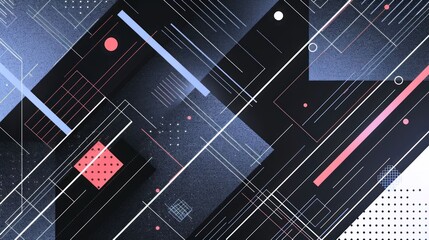 Poster - Abstract geometric patterns with vibrant colors and contrasting shapes on a dark background