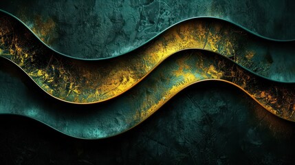 Poster - Abstract wavy patterns in green and gold tones create a textured background for design use