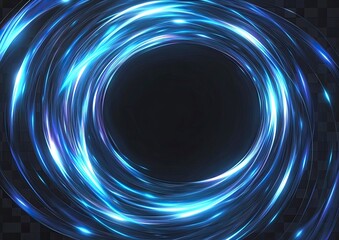 Poster - Blue glowing light effect vector background with moving ring-shaped lines on a black color, isolated on a transparent PNG, 200 pixels square. 
