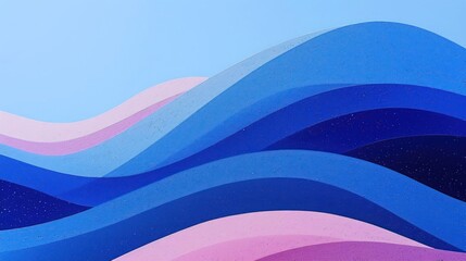 Poster - Abstract waves in shades of blue and pink against a clear sky, creating a serene landscape