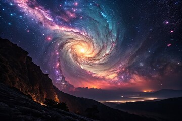 Wall Mural - epic colorful galaxy vortex landscape - stunning ai generated nebula art