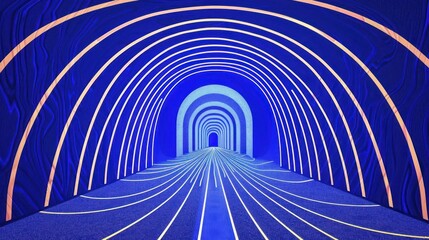 Aufkleber - Futuristic tunnel illuminated by blue and white lights, creating a surreal ambiance
