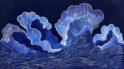 Aufkleber - Abstract illustration of swirling ocean waves with intricate lines and contrasting colors
