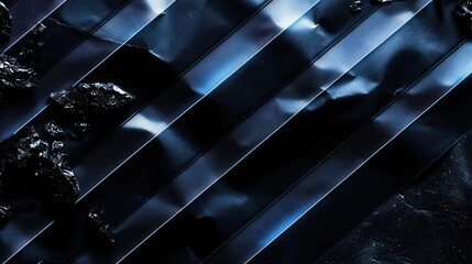 Poster - Abstract composition of dark textured materials with reflective strips and jagged edges
