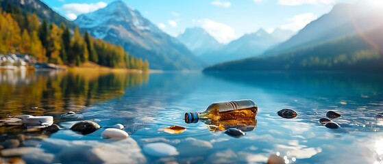 Wall Mural - Scenic mountain reservoir surrounded by lush autumn foliage and towering peaks its still waters reflecting the beautiful natural setting  However