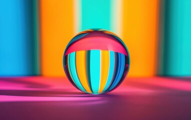 Aufkleber - A vibrant glass orb reflecting colorful light patterns and striped colors.