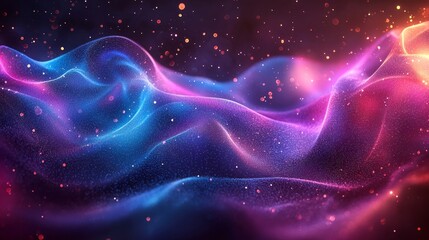 Poster - A stunning display of neon colors flows together in soft waves, illuminated by specks of light, creating an enchanting atmosphere that captivates the viewer's imagination and senses