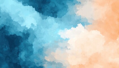 Poster - Abstract watercolor colorful cloud-like design featuring blue and orange hues creating depth.