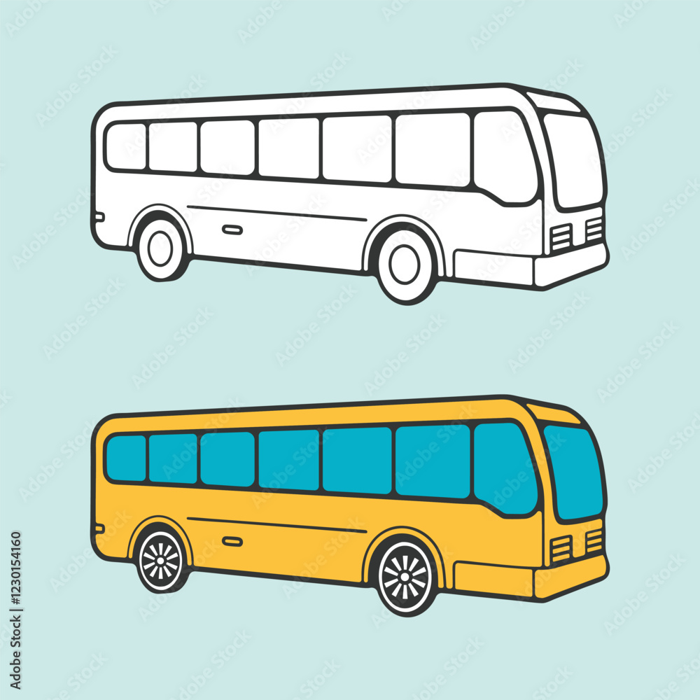 Bus vector illustration. A Travel bus designed with outlines and full ...