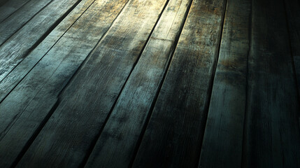Aufkleber - Close-up of a weathered wooden floor with visible texture and grain patterns, symbolizing rustic charm, vintage style, or natural craftsmanship, with warm lighting highlighting the surface.