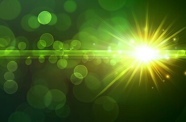 Poster - Green glowing light effect with sun star and lens flare on a transparent background, vector illustration, PNG file. 