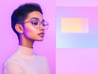 Poster - Abstract Neon Digital Art by Young Indian Artist Vibrant Tablet Composition for Modern Tech and Creative Industry Applications in Minimalistic LED Workspace