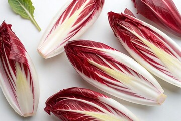 Canvas Print - Fresh Red Endives Chicory on White Background - Clipping Path Included