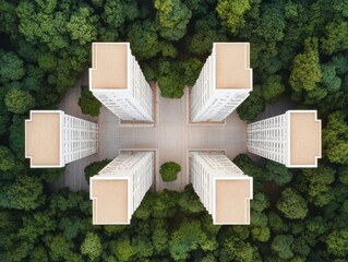 Poster - Aerial View of Modern High-Rise Architecture amidst Urban Greenery - Commercial Urban Development and Sustainable Growth Insight for Real Estate Sector