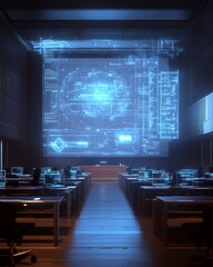 Aufkleber - Futuristic AR-Driven Lecture Hall Holographic Displays and Interactive Learning for Tech Education - Cutting-Edge Academic Spaces with Digital Interface and Smart Integration