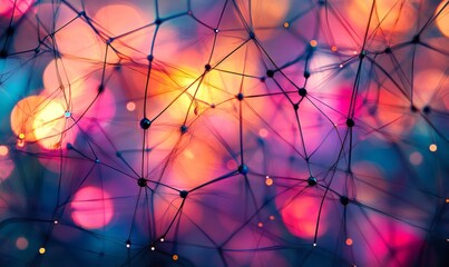 Poster - Abstract network with vibrant bokeh lights.