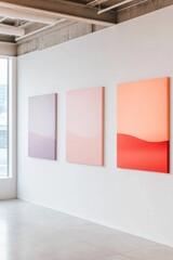 Poster - Minimalist Art Gallery Design Vibrant Canvas on Textured Walls - Enhancing Cultural Spaces and Engaging Audiences in Modern Exhibition Environments