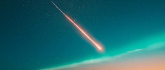 Poster - Celestial Elegance Dynamic Meteor Over Starry Sky with Silhouette Telescope and Aurora - Science Education and Modern Decor