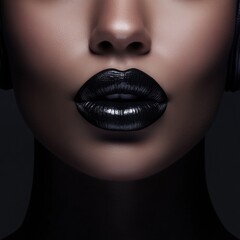 Poster - Futuristic Black Gloss Lipwear Macro Focus on Models Shimmering Lips - Content Creator Aesthetics for Cutting-Edge Digital Marketing and Beauty AI Applications