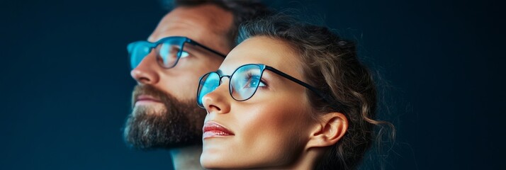 Poster - Futuristic Tech Portrait Diverse Professionals in Glasses Analyzing Server Room Environment - IT Systems Innovation and Network Security Solutions