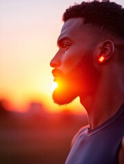 Aufkleber - Sunrise Urban Fitness Muscular Jogger with Futuristic Wearable Tech - Boosting Wellness and Performance in Modern Athletic Wear