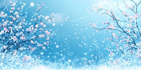 Wall Mural - A serene spring scene featuring delicate pink blossoms against a soft blue background, evoking feelings of renewal and tranquility.