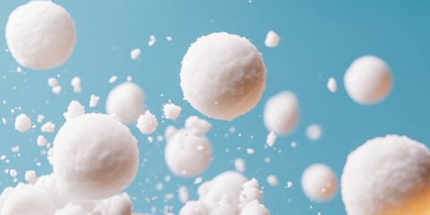 Aufkleber - Surreal Snow Globe Dynamics Textured Snowballs Suspended in Air Against Clear Sky - Innovative Visual Content for Marketing and Creative Industries