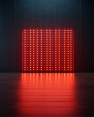 Poster - Futuristic LED Display Minimalist Red Light Grid on Reflective MDF Surface - High-Tech Interior Accent and Modern Workspaces Enhancement for Innovative Ambiance