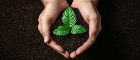 Aufkleber - Eco-Friendly Growth Visualization Hands Cradling Seedling in Rich Soil - Sustainable Innovation Content for Green Business and Environmental Awareness Campaigns