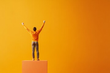 Aufkleber - Contemporary Triumph Celebration of Achievement on Bold Orange Podium - Energetic Inspiration for Career Growth and Dynamic Marketing Visuals