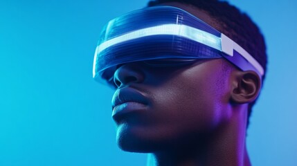 Aufkleber - Immersive VR Fitness Experience Athletic Young Man in Futuristic LED-lit Room - Tech-Driven Workout Solutions for Health and Modern Lifestyle Enhancement