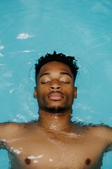 Poster - Dynamic Aquatic Performance Muscular Athlete in Blue Water Athletic Training Imagery for Modern Wellness Brands and Aquatic Sports Promotion