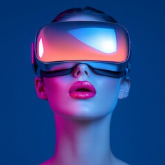 Poster - Futuristic Lip Art in VR Chrome Lipstick and Gaming Interface - Immersive Tech Glam for Digital Marketing and Entertainment Industries