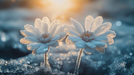 Wall Mural - White Flowers in the Snow