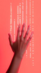 Poster - Neon Cyberpunk Interface Diverse Hand Interacting with Holographic Display - Futuristic Tech and Digital Marketing Innovation for Augmented Reality Experiences