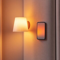 Aufkleber - Seamless Smart Home Integration Minimalist Smart Plug with Lamp and Smartphone Interface - Tech-Savvy Energy Solutions in Modern Home Decor for Efficient Living